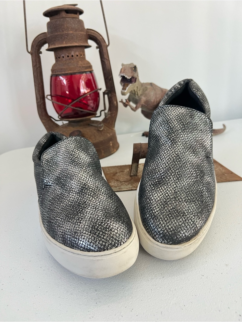 J Slides Slip-On Metallic Black Sneakers 7.5
